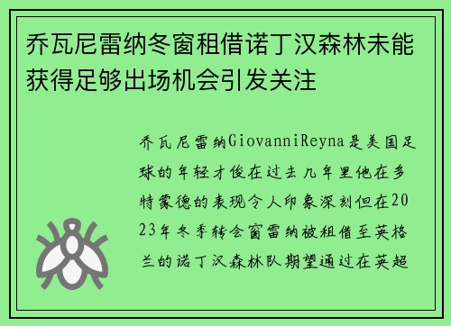 乔瓦尼雷纳冬窗租借诺丁汉森林未能获得足够出场机会引发关注